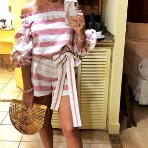 Alexis Pink and White Striped Off-Shoulder Romper